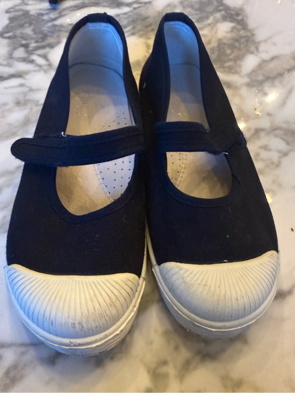 Kids Jacadi Navy Canvas Mary Janes with White Toe Cap